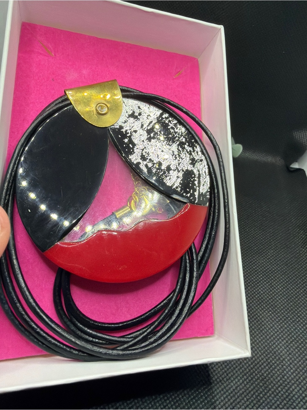 Statement Pendant Necklace Black Red Gold